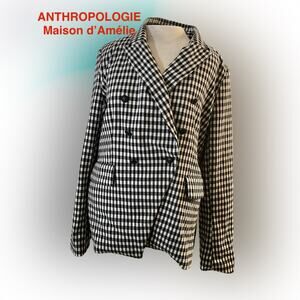 Anthropologie Maison d'Amelie Paris Black White Gingham Blazer Large Linedb